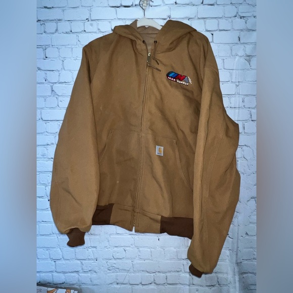 Carhartt Other - Carhartt Hooded Workwear Coat Tan Mar Supply Embroidered Men’s Large
